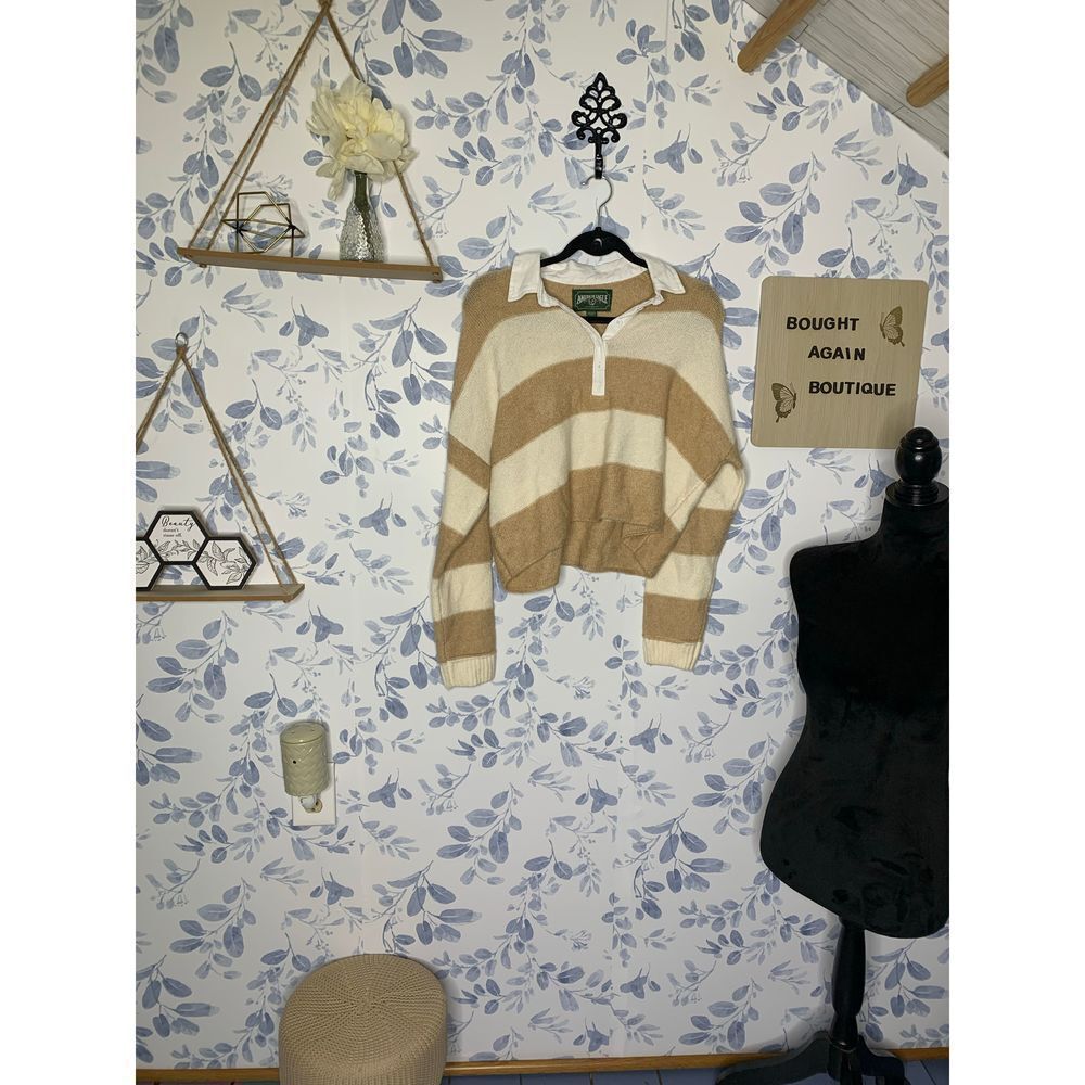American Eagle Striped Long Sleeve Polo NWT